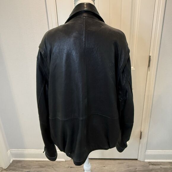 American Classics Men's Size XXL Black Leather Quilt Lined Bomber Jacket Pockets - Picture 9 of 16